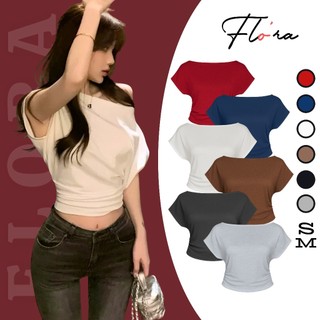  Áo Croptop Tay Ngắn TRỄ VAI CÁNH DƠI Nhún Eo Vạt Tròn Bầu Chất Cotton CR86 Áo Thun Sexy Kiểu Lệch Vai Nữ Ôm Body FLO'RA 