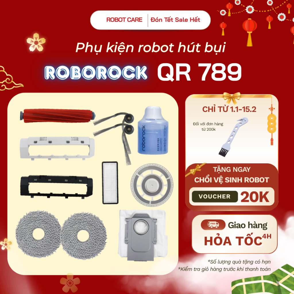 Phụ kiện robot hút bụi ROBROCK QR 798 - Chổi robot hút bụi - Giẻ lau robot hút bụi lau nhà ROBOROCK 