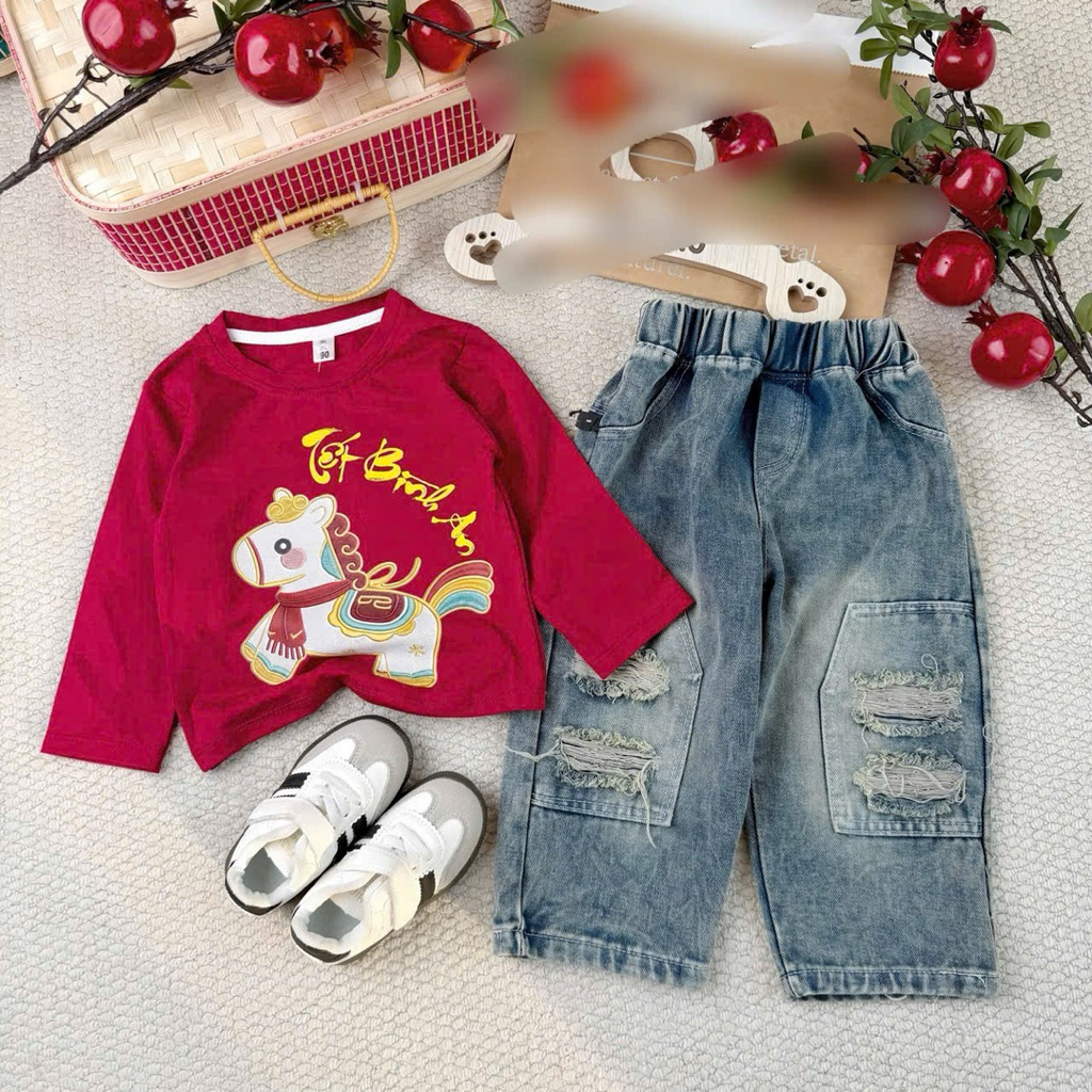 SET BỘ TẾT BÌNH AN QUẦN JEAN CHO BÉ IU