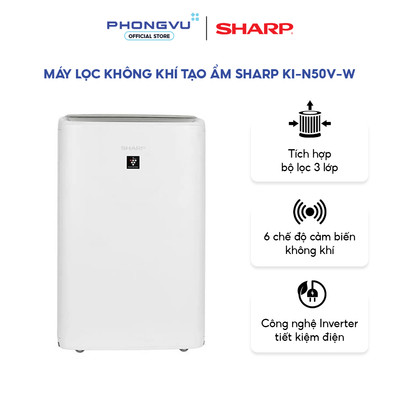 Máy Lọc Không Khí Tạo Ẩm Sharp KI-N50V-W - Diệt Khuẩn Ion, Lọc Bụi Mịn, Chính Hãng - Bảo Hành 12T