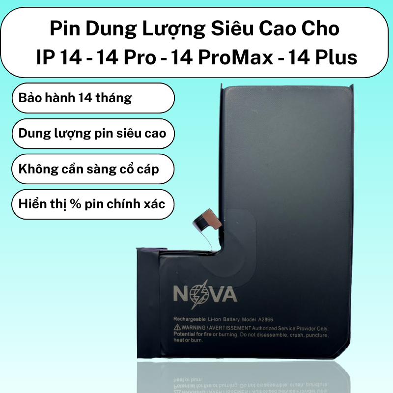 Pin Nova cho ip 14 - 14 Pro - 14 Plus - 14 ProMax dung lượng siêu cao, bảo hành 14 tháng