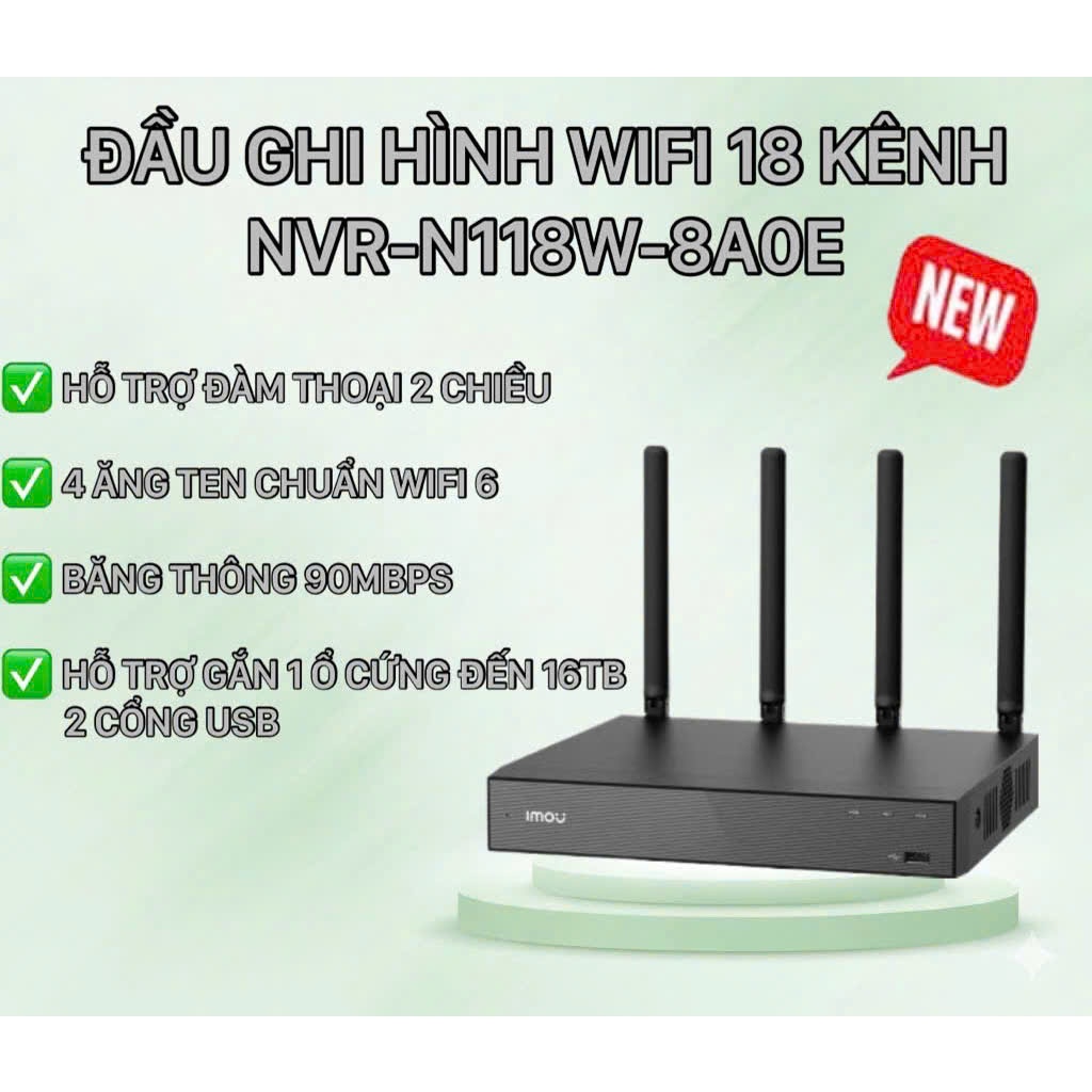 Đầu ghi Wifi 18 kênh IMOU NVR-N118W-8A0E