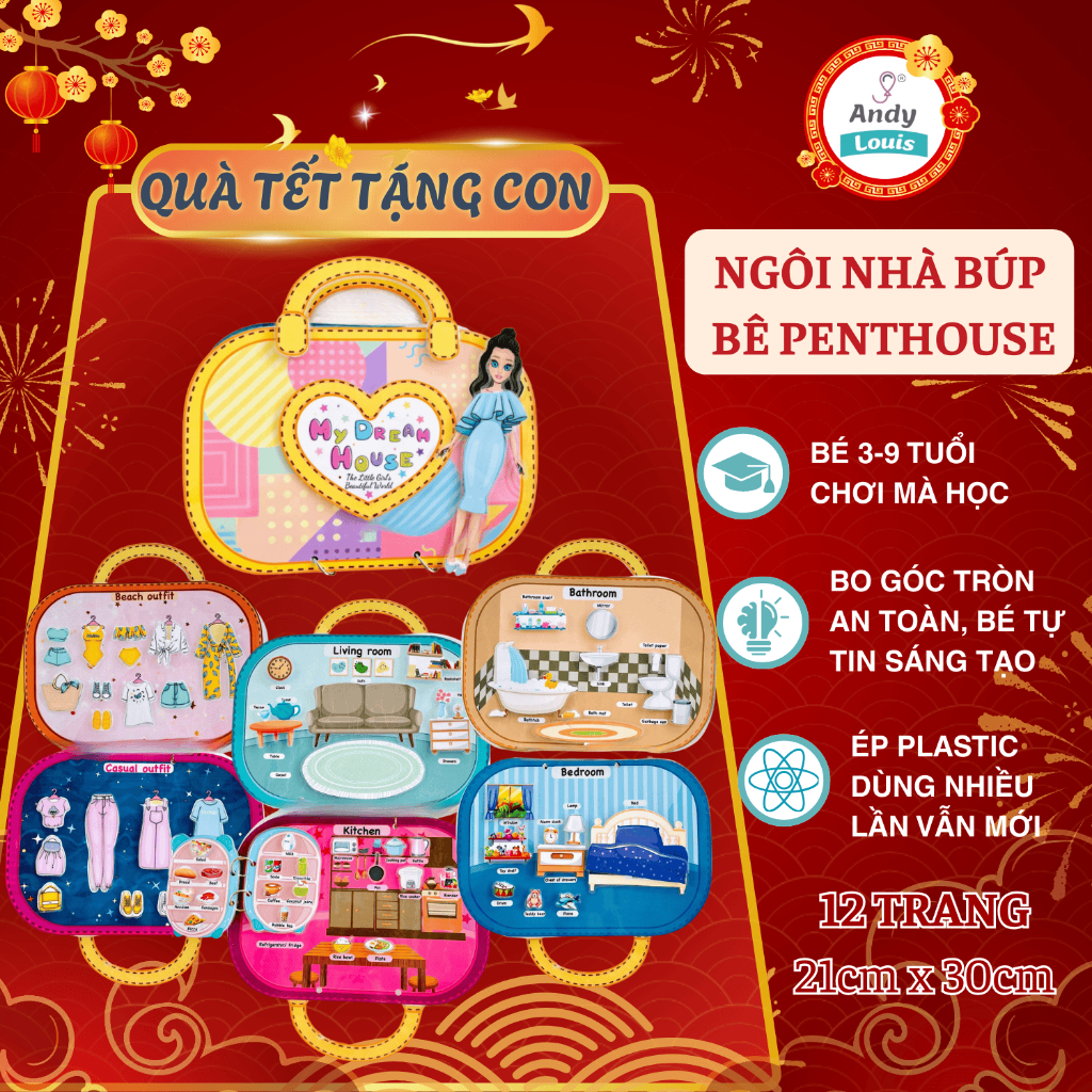 Đồ Chơi Ngôi Nhà Búp Bê Giấy Cho Bé Gái, Hình Dán Búp Bê Thay Đồ Andy Louis Sử Dụng Nhiều Lần Vẫn Mớ