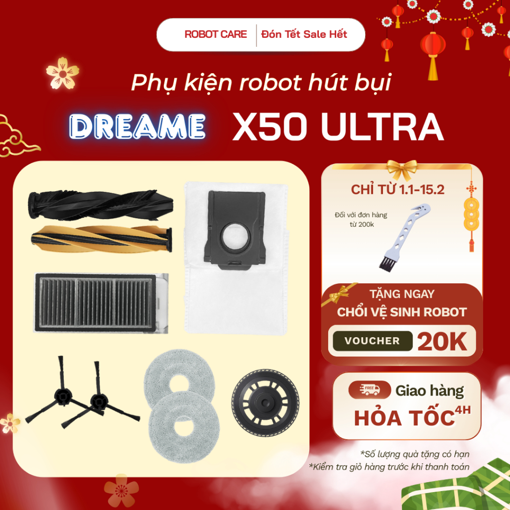 Phụ kiện Dreame X50 Ultra - Phụ kiện robot hút bụi Dreame X50 Ultra - giẻ lau robot dreame - Chổi ch