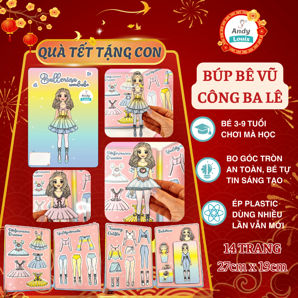 Đồ Chơi Búp Bê Giấy Vũ Công Ba Lê Cho Bé Gái, Hình Dán Búp Bê Thay Đồ Andy Louis Sử Dụng Nhiều Lần V