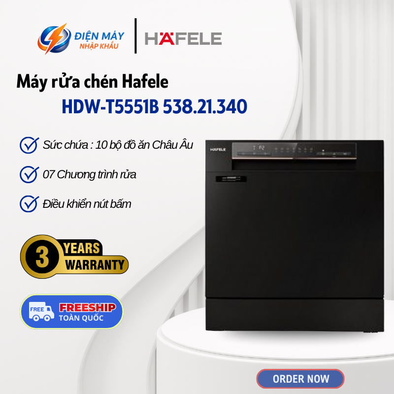 Máy Rửa Chén Bát Mini Độc Lập Hafele HDW-T5551B 538.21.340 - Dung Tích 10 Bộ Đồ Ăn Châu Âu