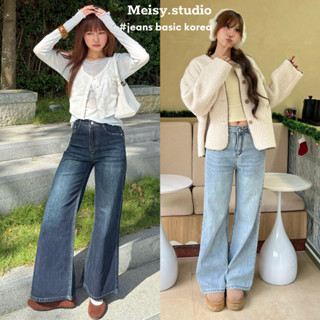  Quần jeans bò ống rộng loe nhẹ nữ cạp lưng cao bản gấu nhỏ phong cách Hàn Quốc Meisy OL25 