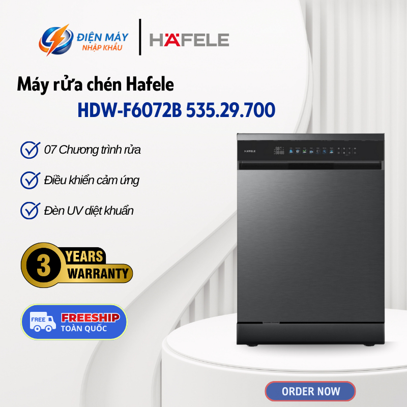 Máy Rửa Chén Độc Lập Hafele HDW-F6072B 535.29.700 - Đèn UV Diệt Khuẩn - Bảo Hành Chính Hãng