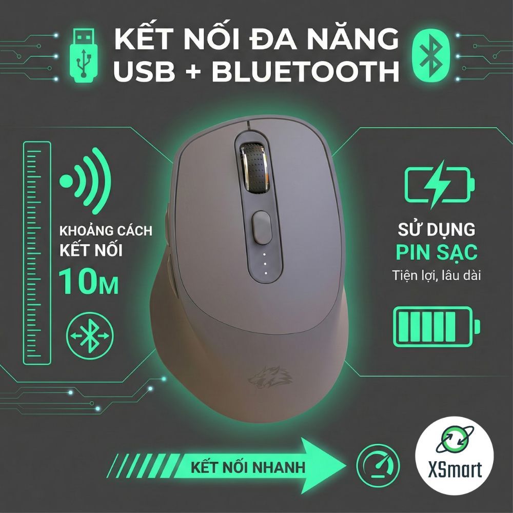 Chuột Không Dây Máy Tính Bluetooth X7 Wireless Pin Sạc Kết Nối 2 Chế Độ Cho Mọi Thiết Bị Máy Tính | BigBuy360 - bigbuy360.vn