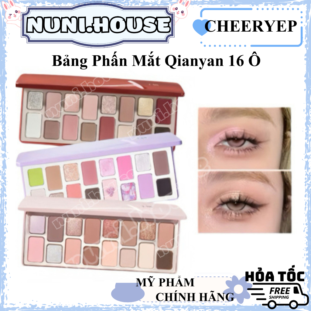 QianYan Bảng Phấn Mắt Qianyan Cheeryep Natural Color Starring 16 Ô, Tone Màu Đa Dạng Có Nhũ Lì Lấp L