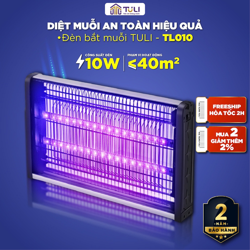 Đèn bắt muỗi TULI TL-010, CSuất 10W, Thu Hút Diệt Đuổi Côn Trùng, Hiệu Quả Không Độc Hại,BH 24 Tháng