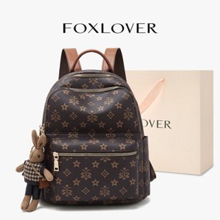 FOXLOVER Ba lô nữ Dung tích lớn 12 inch Chống nước Khóa kéo chống trộm phía sau Họa tiết cổ điển Nâu