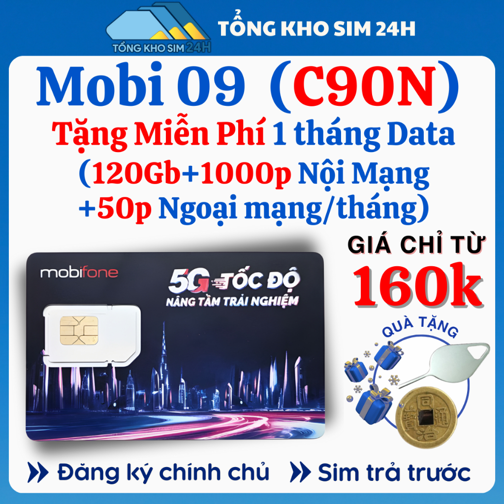 Sim Data Mobifone C90N 120Gb/Tháng Đầu 09 - 07 Giá Chỉ Từ 140k Tặng Cước Tháng Đầu, Sim Trả Trước Nghe Gọi [ĐKCC Để SD]