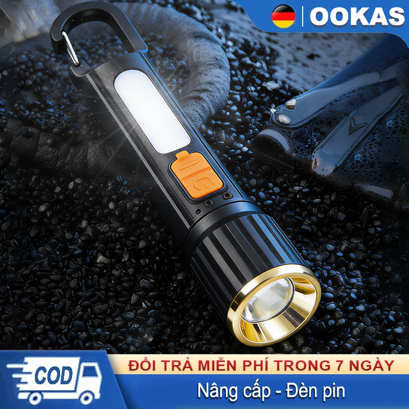 OOKAS Đèn pin đa năng mới, có đèn bên hông, zoom kéo dài, sạc Type-C