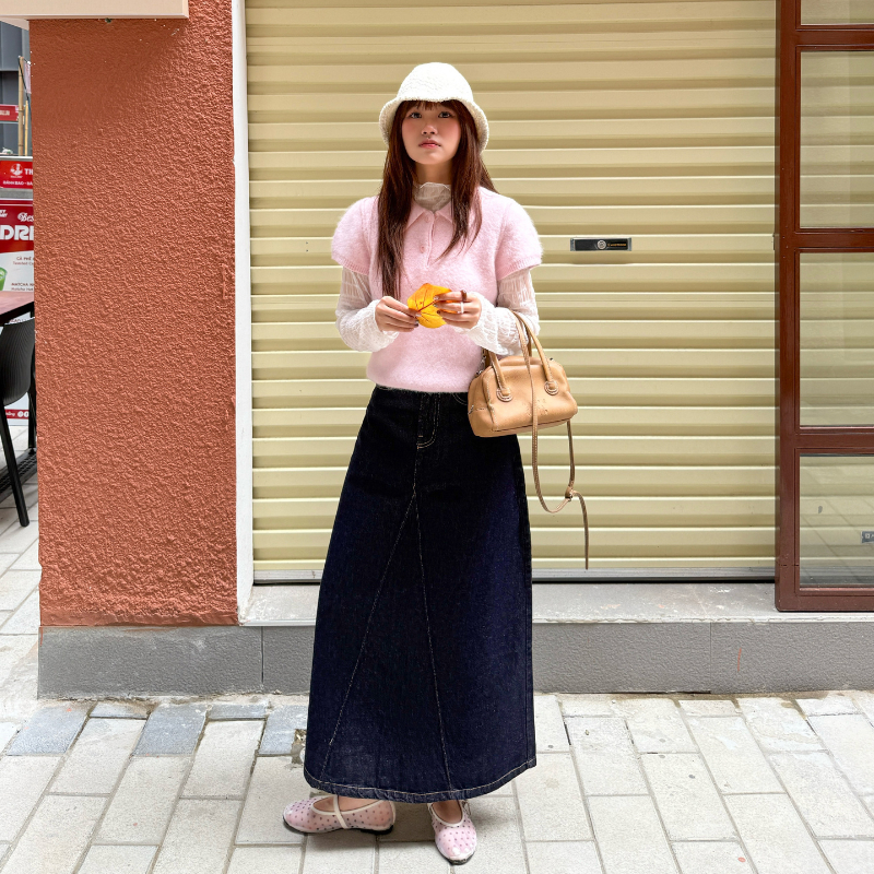Chân váy jeans bò nữ dáng xòe dài cạp lưng cao chất không co giãn phong cách Hàn Quốc Meisy | BigBuy360 - bigbuy360.vn