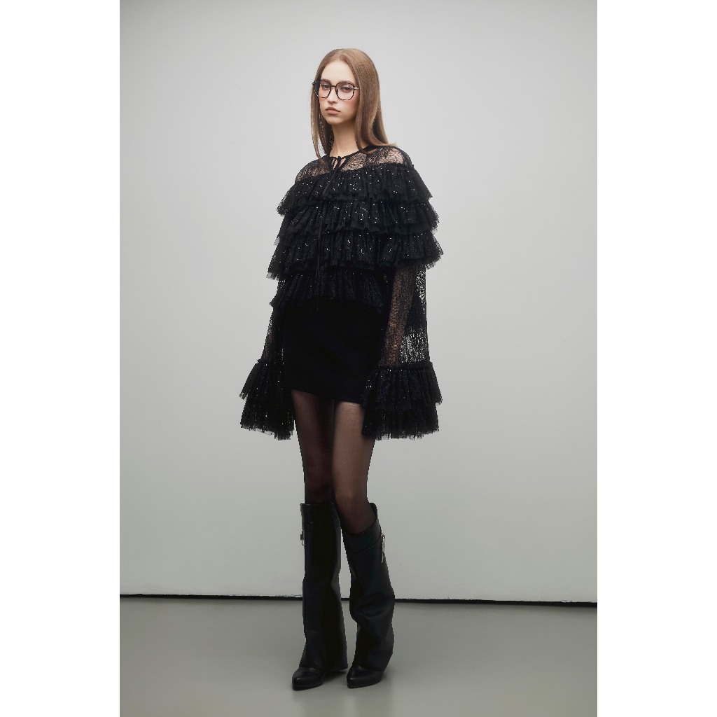 LENCIS | Áo ren kim sa xếp bèo tầng nữ tính - Nocturne sheer top