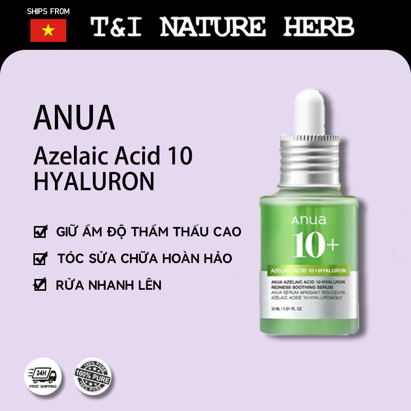 ANUA Azelaic Acid 10% + Hyaluronic Acid Serum 30ml |Kiểm Soát Mụn Viêm & Giảm Thâm， Làm Dịu Kích Ức