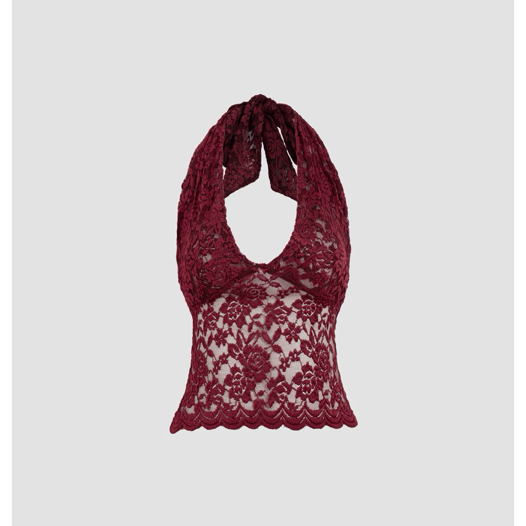 (ROSE-TOP) Áo buộc nơ cổ kiểu dáng ren, phong cách gợi cảm | BAHYCHIC