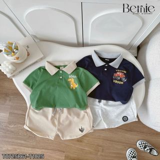  Bộ quần áo polo thun cotton khủng long xe bé trai mặc nhà đi học 1 đến 7 tuổi BERNIE T0725B61 
