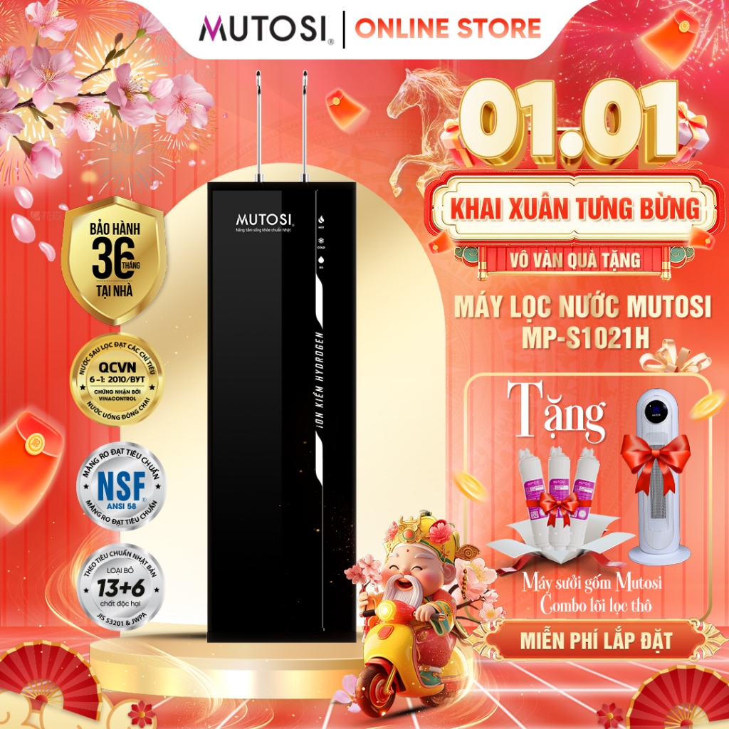  Máy Lọc Nước Nóng Lạnh Ion Kiềm Hydrogen Mutosi MP-S1021H - 2 vòi 4 chế độ nước. Màng RO Hàn Quốc 