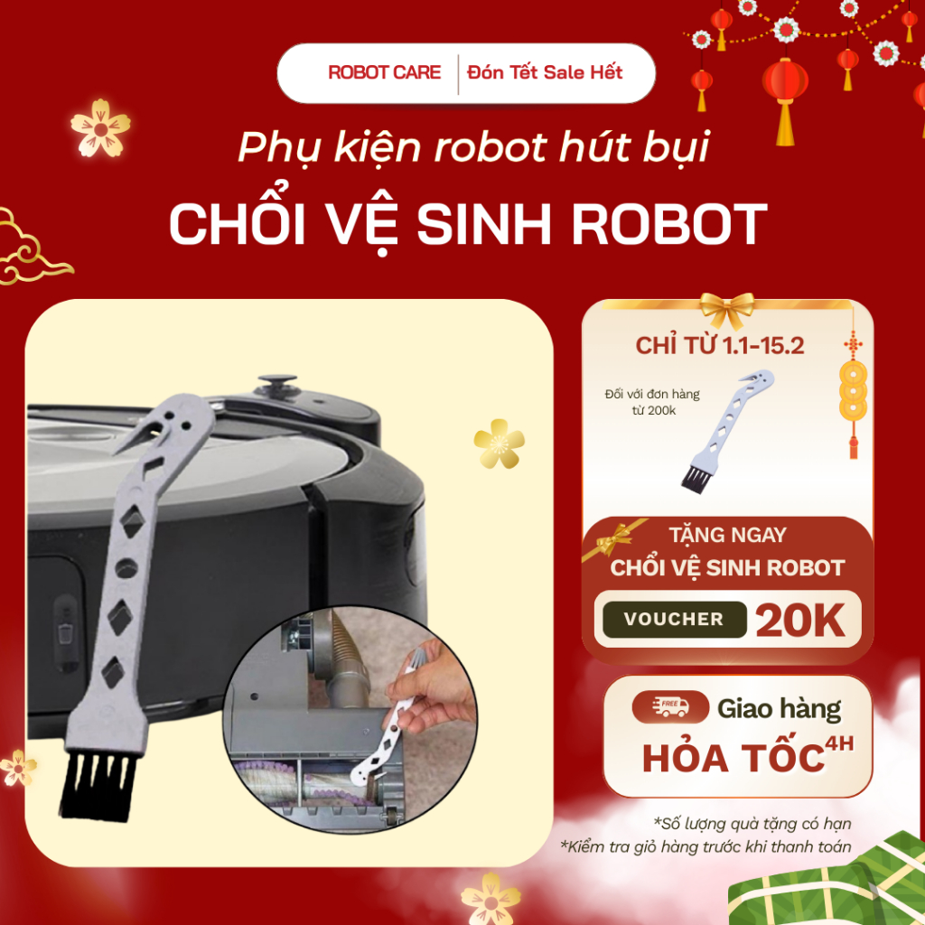 Chổi vệ sinh cho Robot hút bụi lau nhà - Chổi gỡ rối tóc cho robot hút bụi - Thiết bị vệ sinh robot hút bụi