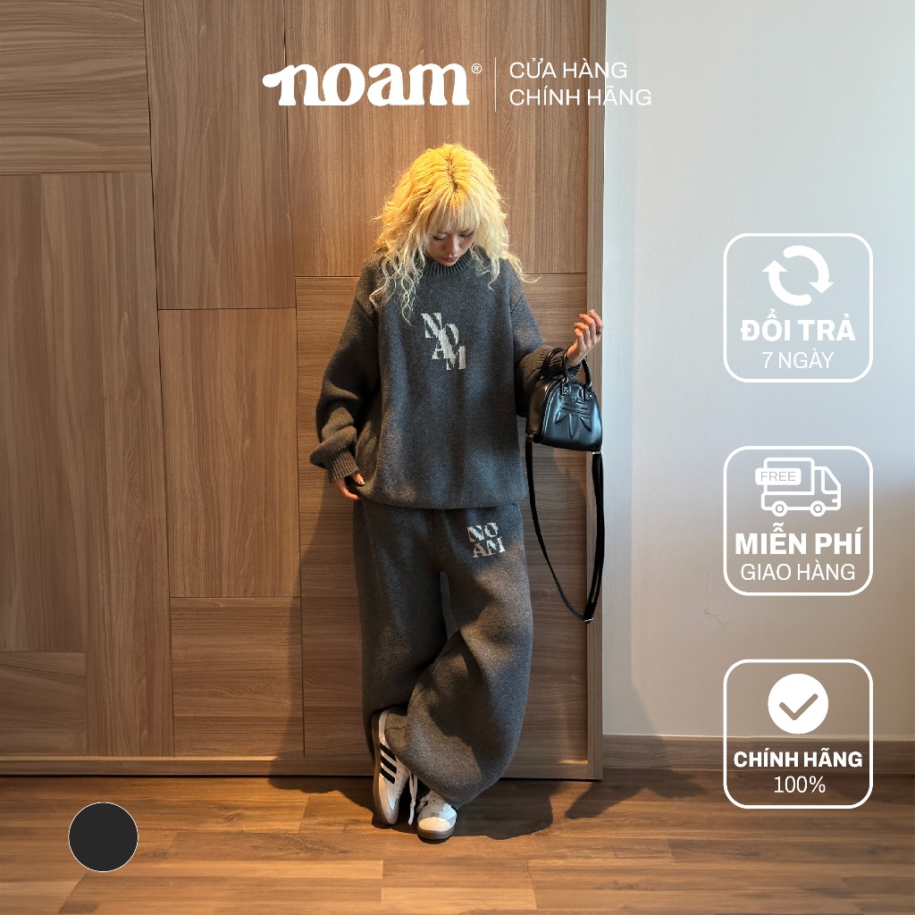 Set nỉ len áo và quần suông dài NOAM essential knit len dệt dày dặn cao cấp form suông rộng- Màu xám