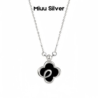   DEAL SỐC  Dây chuyền bạc nữ Miuu Silver dây chuyền nữ cỏ 4 lá mã não đen 