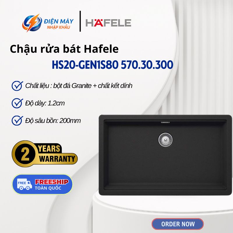 Chậu Rửa Đá Hafele HS20-GEN1S80 570.30.300 - Chất Liệu Bột Đá Granite - Màu Đen Sang Trọng