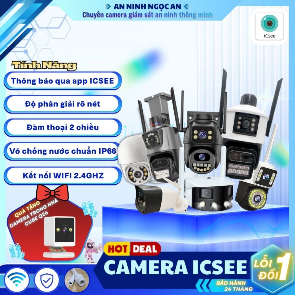 (Tặng Camera CuBe-Q26 Trong nhà) Camera ICSee Ngoài Trời Quay quét 360 độ không góc khuất - Hỗ trợ W