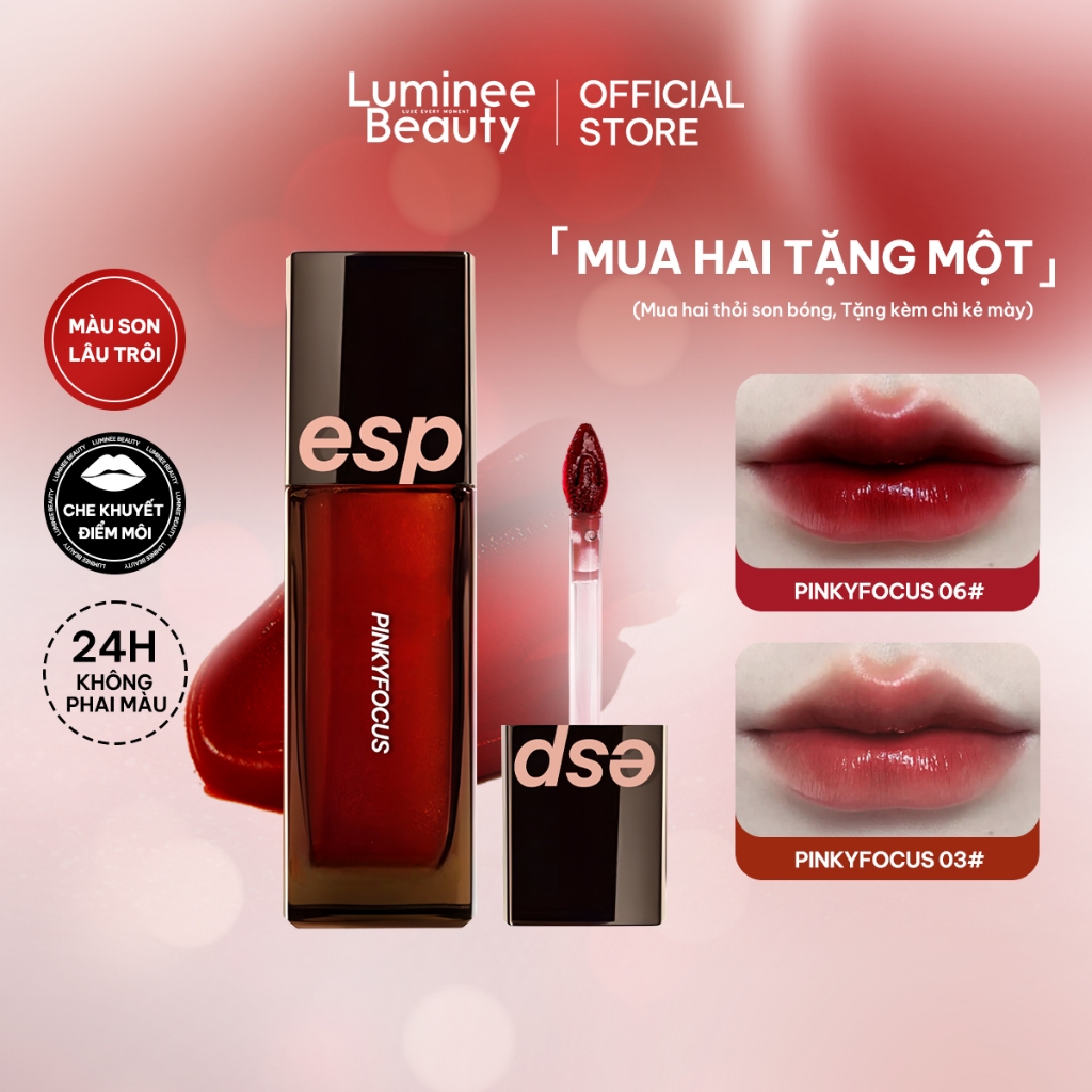 Son Kem Lì Luminee Beauty PINKYFOCUS Lâu Trôi, Kháng Nước, Tặng Kèm Chì Kẻ Mày - Bảng Màu Trendy B13