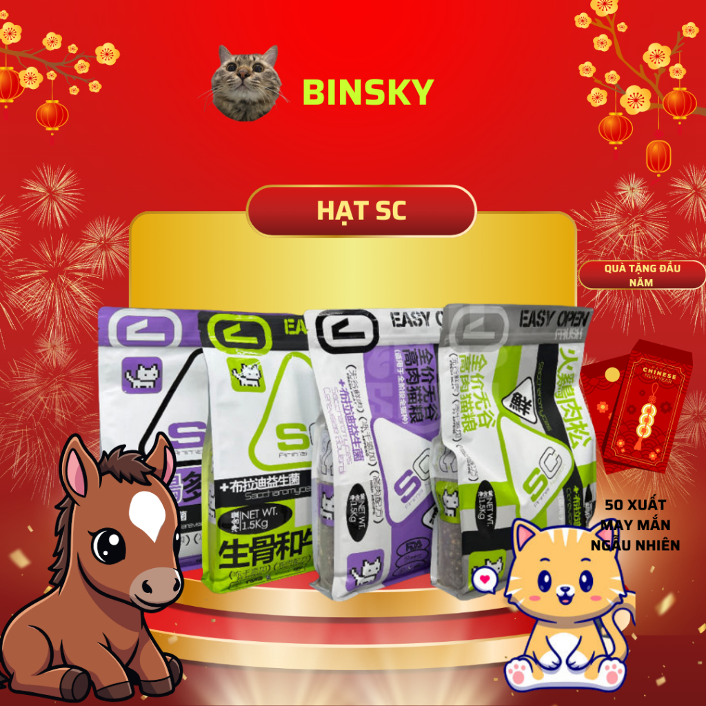 Thức ăn hạt SC cho mèo SC1 SC2 - 42% protein từ thịt gà & bò - bột xương gà tây - men vi sinh - topp