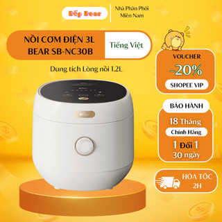  Nồi Cơm Điện Tử Mini Đa Năng Thông Minh Bear SB-NC30B Nấu Cháo Hâm Nóng Làm Bánh Bản Tiếng Việt_Bảo hành 18 tháng 