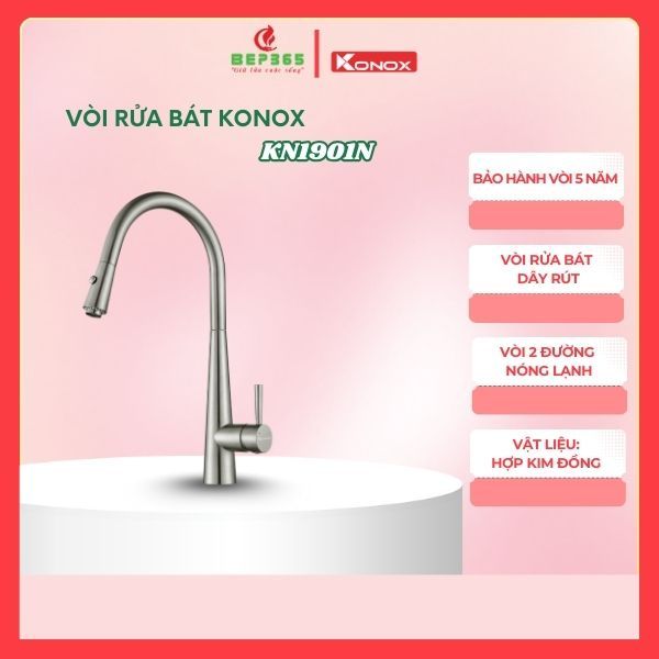 Vòi rửa chén Konox KN1901N, Vòi dây rút  hai đường nước nóng/lạnh