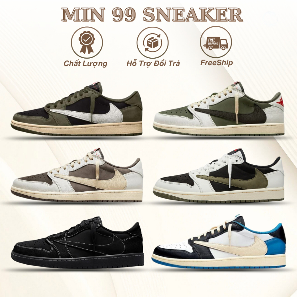 Giày_Jordan 1 Low Travis Scott, Giày JD1 travit cổ thấp nam nữ đủ phối màu full box