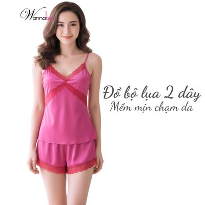 Đồ bộ ngủ nữ Wannabe lụa Latin mềm, màu hồng phối ren đỏ tạo điểm nhấn quyến rũ BSL06