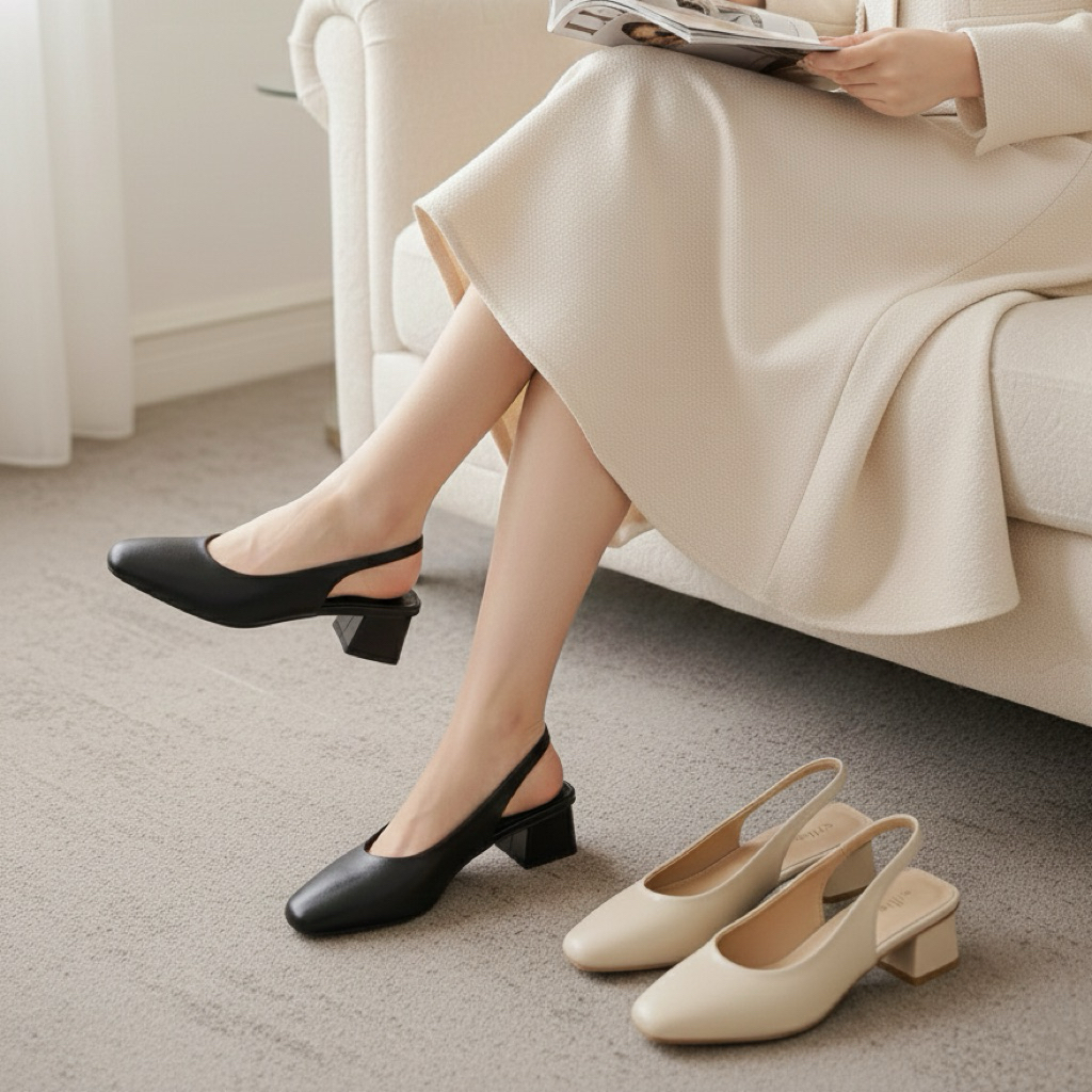Slingback bít mũi gót vuông 5p - 2022
