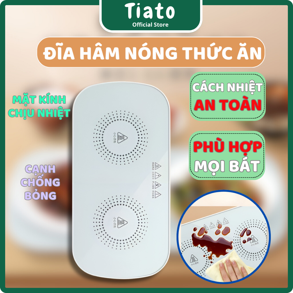 Đĩa Hâm Nóng Đồ Ăn Trà Cà Phê Sữa TIATO Giữ Nhiệt Ổn Định, Mặt Kính Cường Lực An Toàn, Tiện Lợi