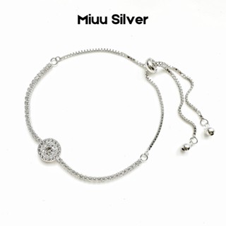  Vòng tay bạc Miuu Silver lắc tay dây rút đá mặt tròn Jannie Bracelet 