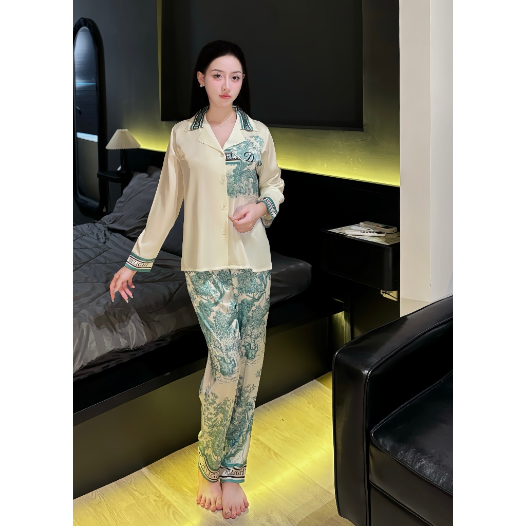 Pijama Nữ Lụa KODY-K08, Đồ Ngủ Pijama Dài Tay Lụa  Mềm Mại Thoải Mái Cao Cấp