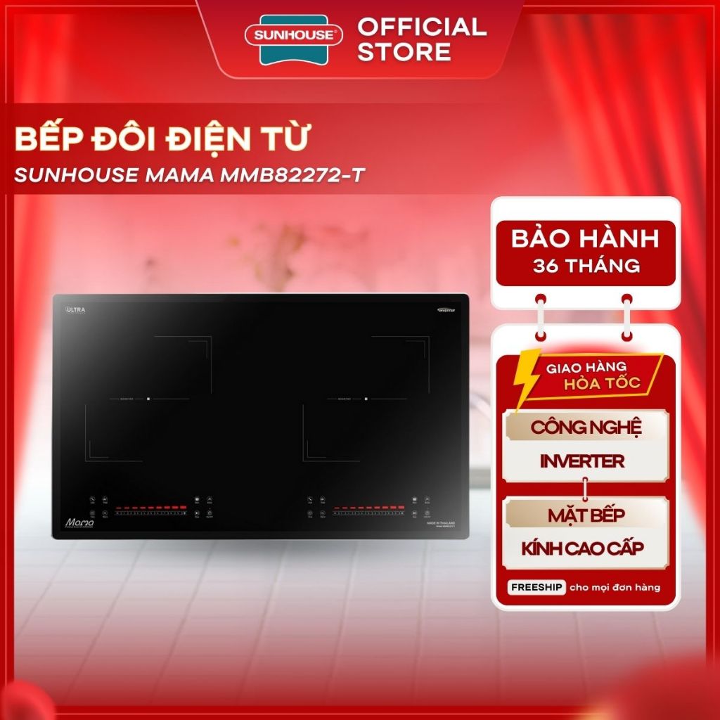 Bếp Đôi Điện Từ SUNHOUSE MAMA MMB82272-T Bảo Hành 36 Tháng, Công Nghệ INVERTER Tiết Kiệm Điện