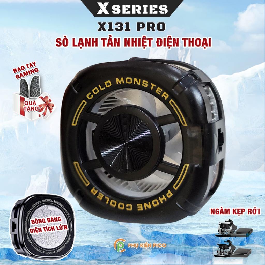 Quạt tản nhiệt điện thoại sò lạnh từ tính có ngàm kẹp rời X131 Pro đóng băng full mặt Led RGB Gaming