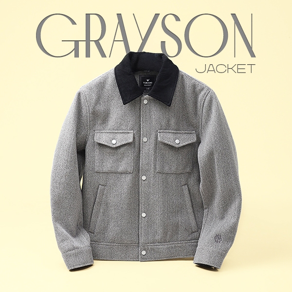 Áo khoác 2 lớp dạ GRAYSON JACKET TORANO cổ bẻ thêu logo tay, Cản Gió, Giữ ấm GWCT891