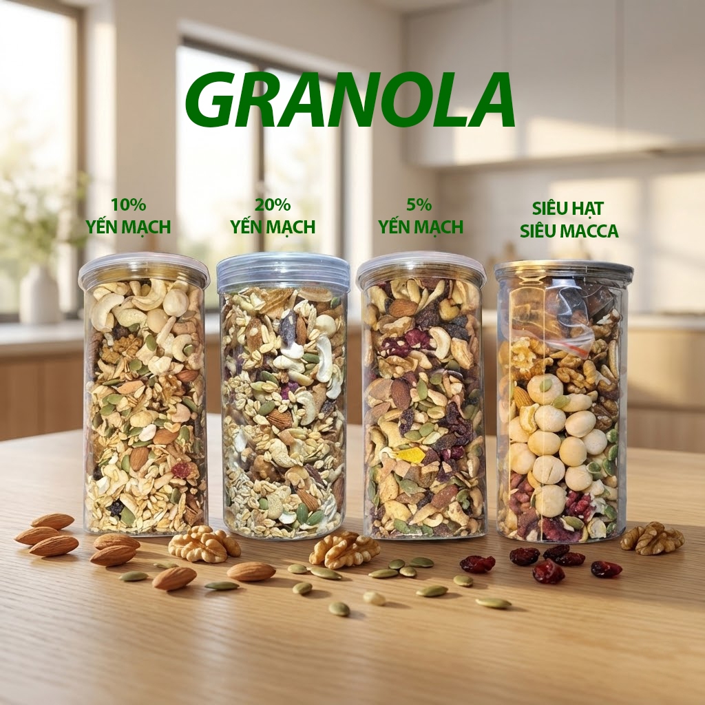 Granola (VIP), ăn kiêng ngũ cốc giảm cân dinh dưỡng eat clean không đường, healthy food
