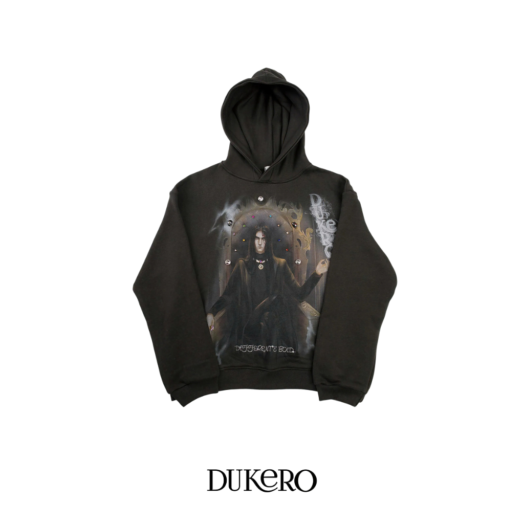 Áo khoác hoodie nam in hình Dark Throne Dukero vải nỉ dày form boxy rộng đính đá