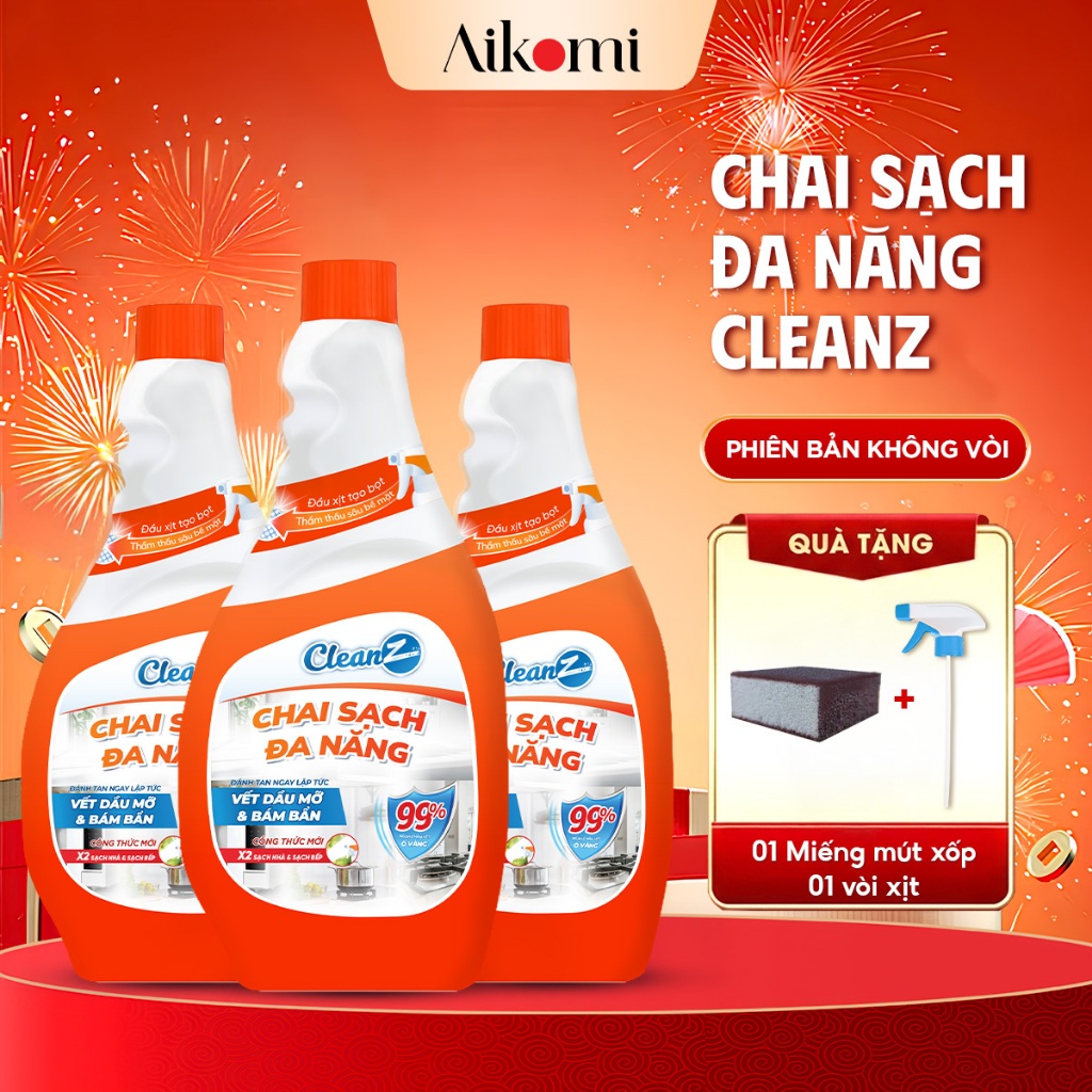 Chai Sạch Nhà Bếp Cleanz Làm Sạch Dầu Mỡ, Vết Ố Vàng, Mùi Hương Dễ Chịu Dung Tích 450ml