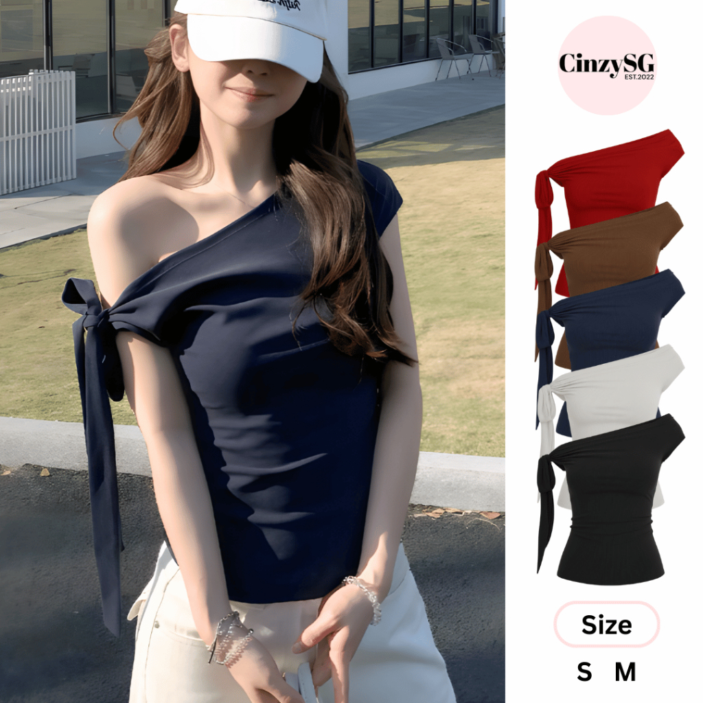 Áo Thun Borip Nữ Trễ Vai Ôm Body Thắt Nơ Chất Boirp Mịn - Áo Lệch Vai Nữ Cột Nơ AT23 CinZy SG