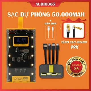 Sạc điện thoại 120W dung lượng 50.000mAh, sạc nhanh PD 22.5W, kèm 4 cáp sạc, có đèn led - AUDIO365