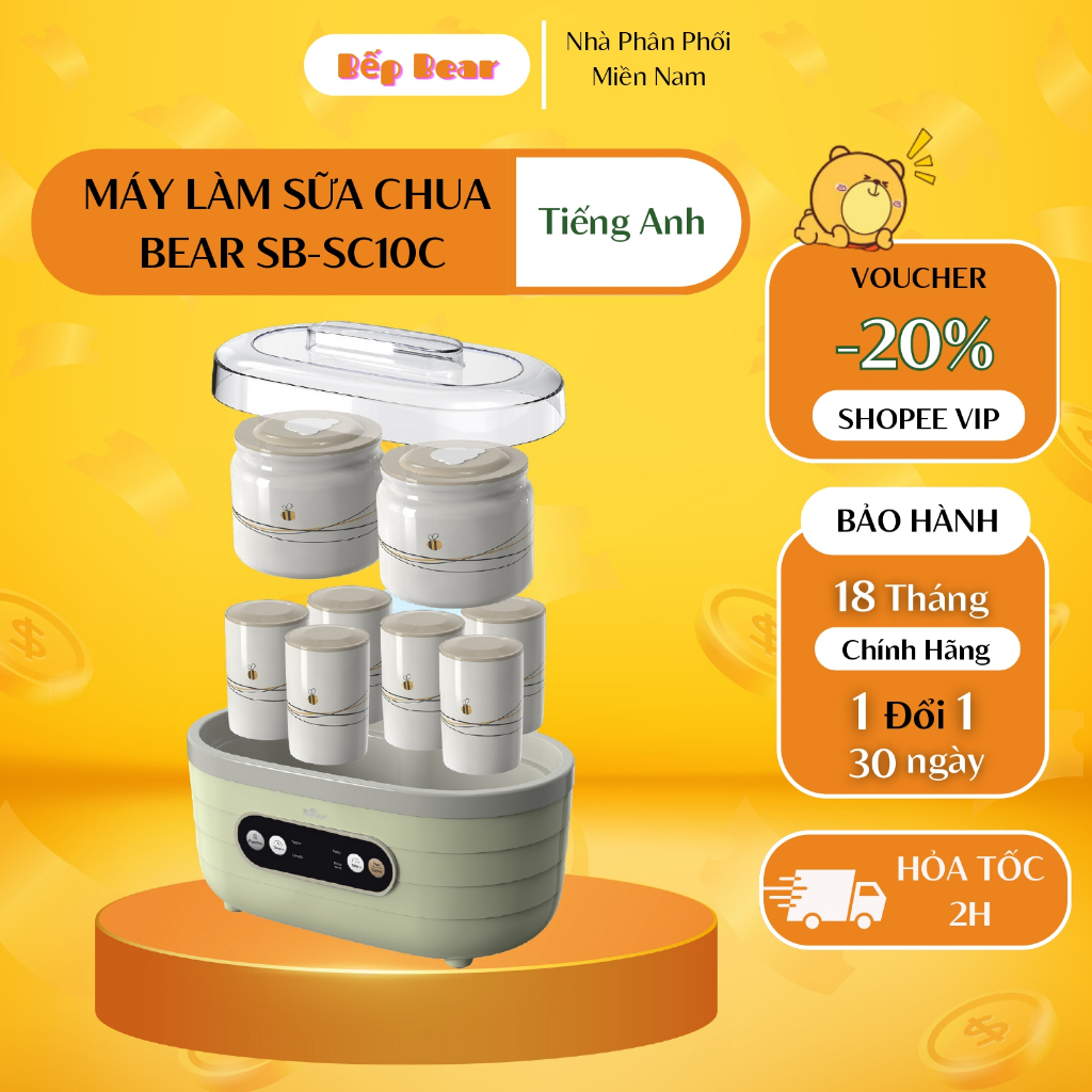 Máy Làm Sữa Chua Tự Động BEAR, Máy Ủ Sữa Chua, Làm Yogurt SB-SC10C Kèm 6 Hũ 125ml và 2 Hũ 500ml - Bảo Hành 18 Tháng