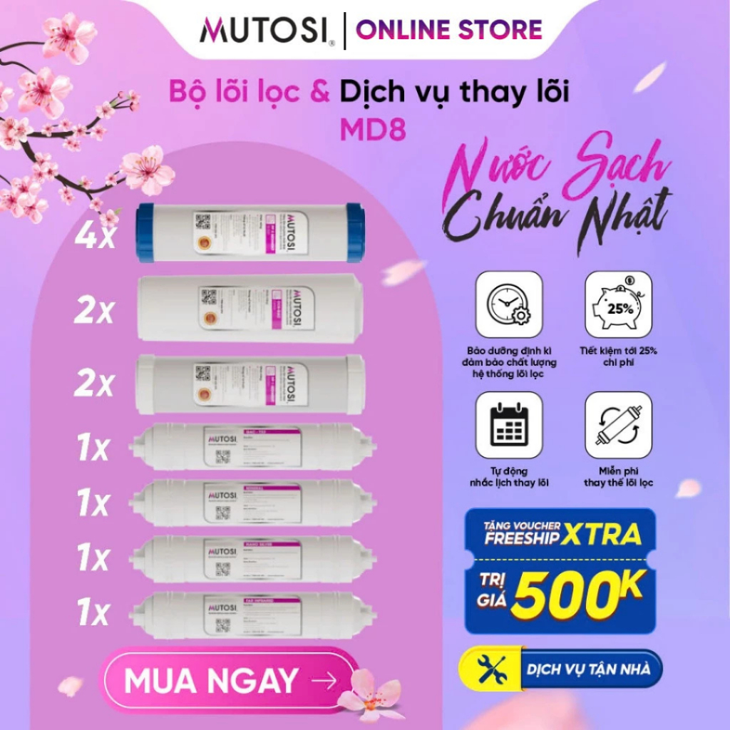[ MD8 ] Combo Lõi Lọc Nước + Miễn Phí Gói Bảo Dưỡng Và Thay Thế Tại Nhà 4 Lần/Năm