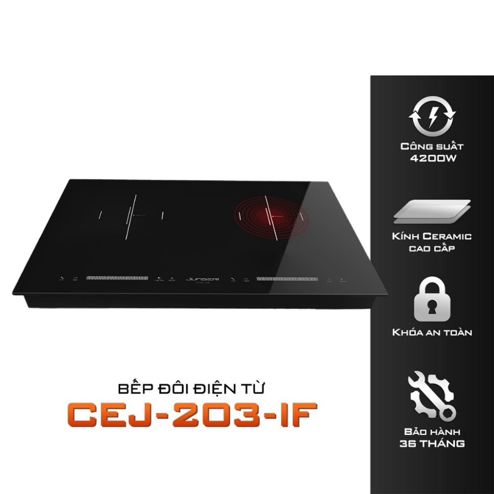 [CHÍNH HÃNG] Bếp đôi điện từ hồng ngoại JUNGER JG CEJ-203-IF - 4200W - Không kén nồi - Bảo Hành 36 T